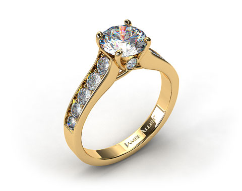 18k Yellow Gold Cross Prong Pave Set Surprise Diamond Engagement Ring